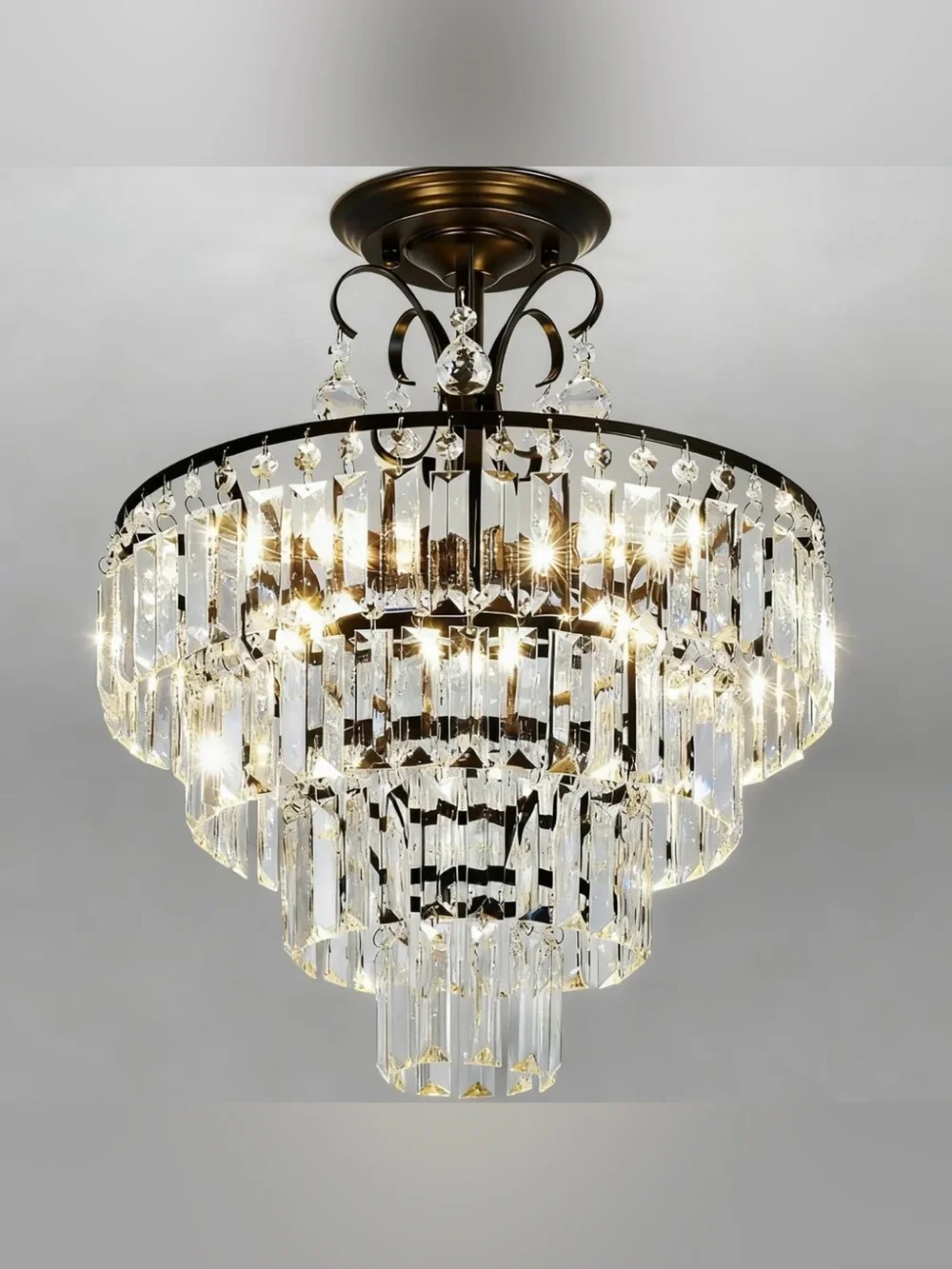 Black Crystal Chandeliers,4 -Lights Modern Crystal Chandelier for Dining Room